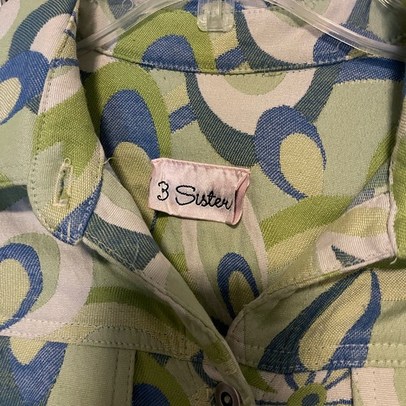 3 Sisters Green and Blue Patterned Jacket and Jean set. In like new condition. - Picture 2 of 12